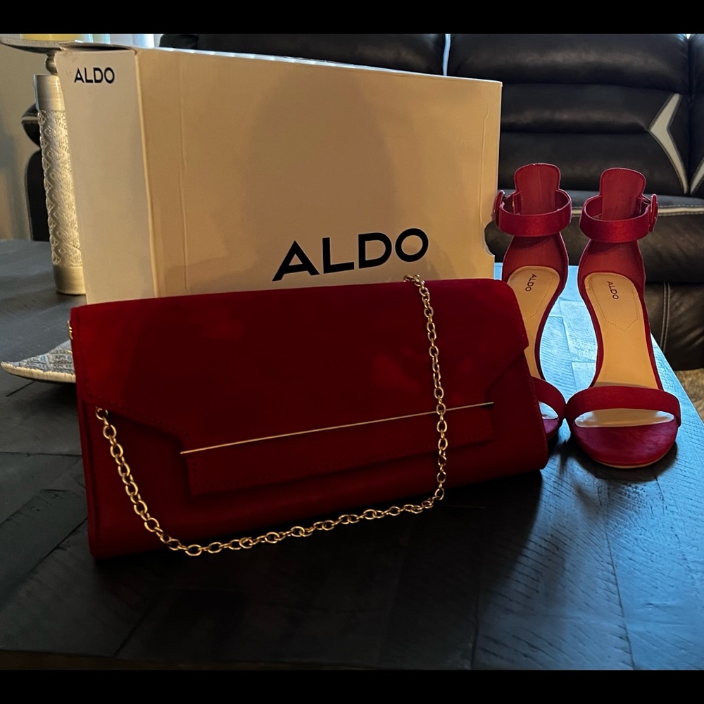 Aldo Ruby Red high heel and clutch set